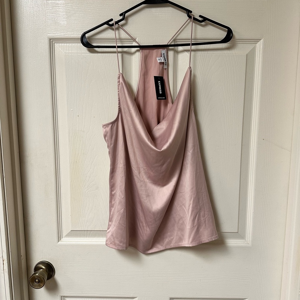 Lush Pink Satin Cowl Neck Top